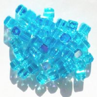 50 6x5mm Faceted Aqua AB Cube Beads